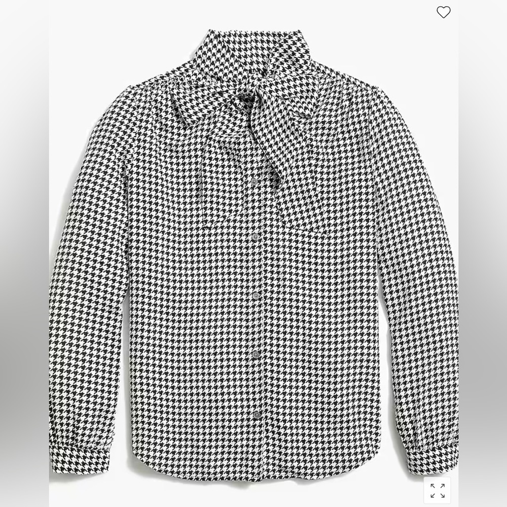 NWT J.Crew Factorry Houndstooth Long-Sleeve Bow Top Size XXS
